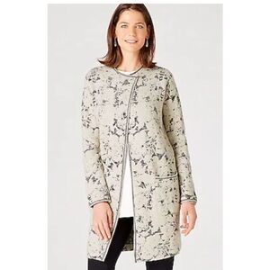 J. Jill White Gray Long Sleeve Jacquard Topper Longline Coat Jacket XS